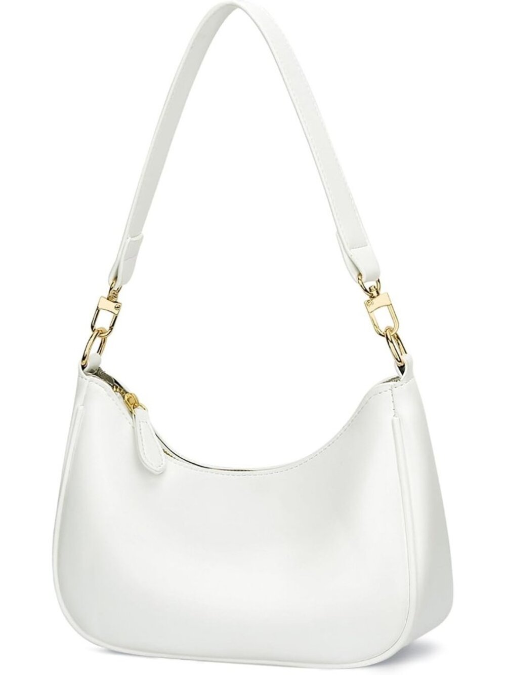 Women's White Leather Cute Hobo and Tote Shoulder Bag Retro Clutch With Zipper